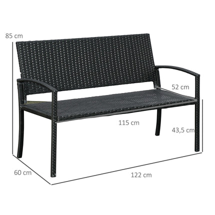 Dārza sols, divvietīgs, polirotans, pīts tērauds, melns, platums 122 x dziļums 60 x augstums 87 cm