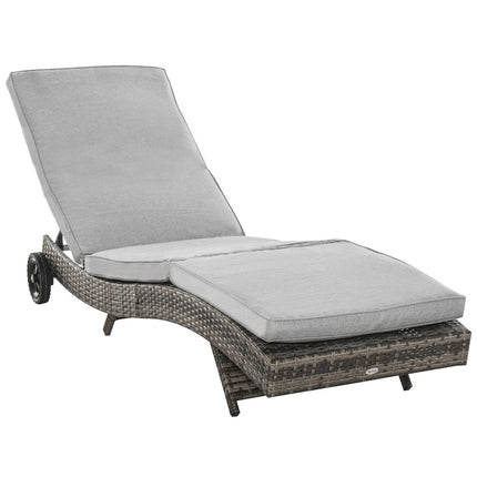 Polirotanga sauļošanās krēsls, dārza krēsls ar spilvenu, 5 līmeņi, regulējams, S formas dārza mēbeles, metāls, pelēks, 207 x 70 x 70 cm
