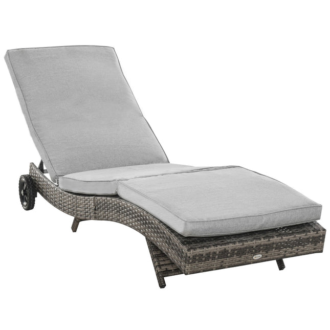 Polirotanga sauļošanās krēsls, dārza krēsls ar spilvenu, 5 līmeņi, regulējams, S formas dārza mēbeles, metāls, pelēks, 207 x 70 x 70 cm