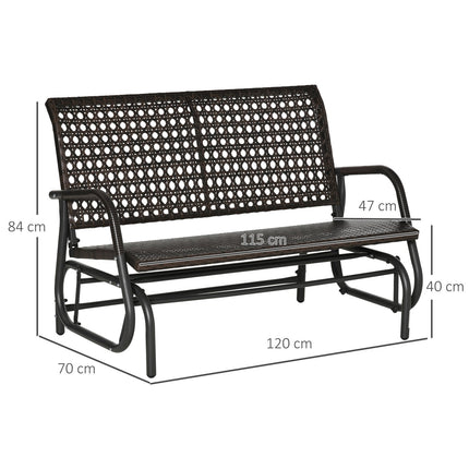 Polirotanga šūpuļsols, divvietīgs, āra terases, dārza divvietīgs, dārza šūpuļkrēsls ar atzveltni, parka sols, brūns, 70 x 120 x 84 cm