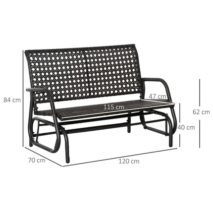 Polirotanga šūpuļsols, divvietīgs, āra terases, dārza divvietīgs, dārza šūpuļkrēsls ar atzveltni, parka sols, pelēks, 70 x 120 x 84 cm