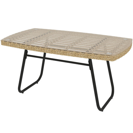 Polirotana dārza galds, 90 x 50 x 45 cm, UV izturīgs sānu galds ar stikla virsmu, taisnstūrveida terases galds, balkona galds dārzam, terasei, balkonam no dabīgā koka
