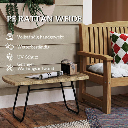 Polirotana dārza galds, 90 x 50 x 45 cm, UV izturīgs sānu galds ar stikla virsmu, taisnstūrveida terases galds, balkona galds dārzam, terasei, balkonam no dabīgā koka