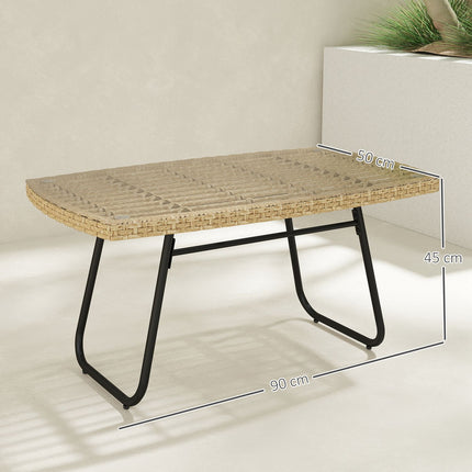 Polirotana dārza galds, 90 x 50 x 45 cm, UV izturīgs sānu galds ar stikla virsmu, taisnstūrveida terases galds, balkona galds dārzam, terasei, balkonam no dabīgā koka