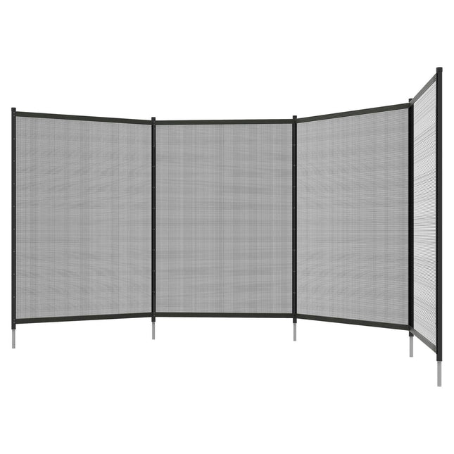 Dīķa žogs, 365 x 126 cm dārza žogs, 4 gabalu komplekts, dekoratīvs baseina žogs ar kāju iespraudamu žogu terasei, balkonam, siets, melns