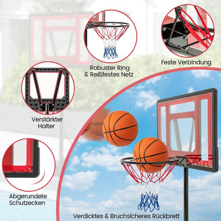 Baseina basketbola grozs, āra basketbola statīvs, 115-135 cm, regulējams augstums, sarkans