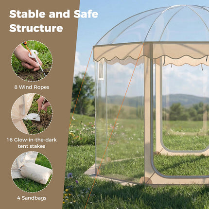Saliekamā burbuļtelts 10x10 pēdas, 8-10 personām, caurspīdīgs PVC