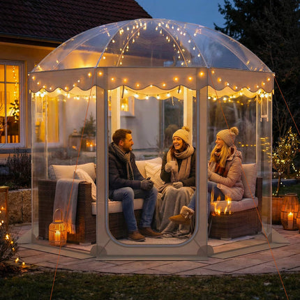 Saliekamā burbuļtelts 10x10 pēdas, 8-10 personām, caurspīdīgs PVC