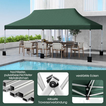 Saliekamā nojumes telts 300x600 cm, regulējams augstums, zaļa