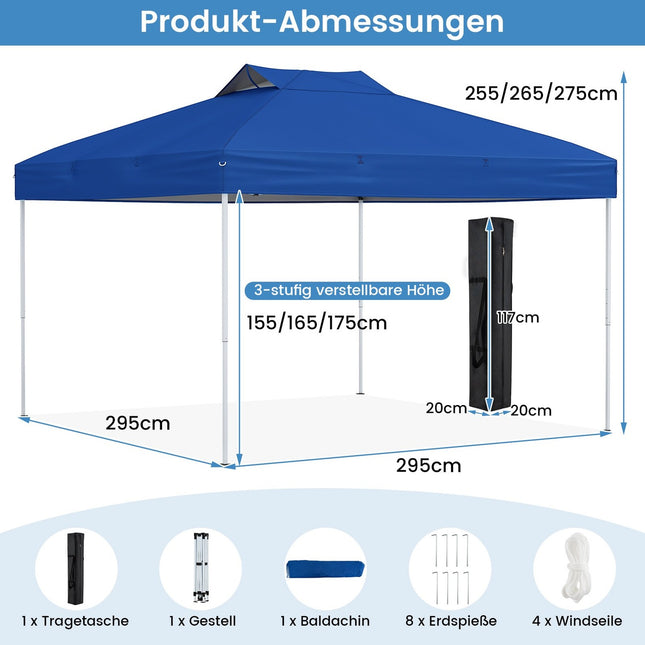 Uznirstošā paviljona, ūdensizturīga UV 50+ zila, 3x3m