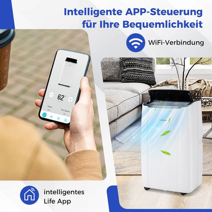 Pārnēsājams 12000 BTU gaisa kondicionieris ar sildītāju un mitruma savācēju, WiFi vadību