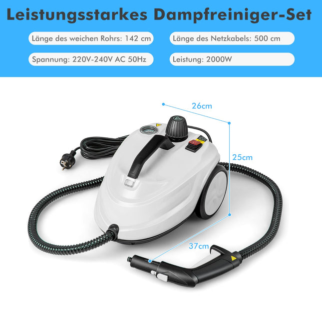 Pārnēsājams 2000 W tvaika tīrītājs, 15 daļu piederumu komplekts