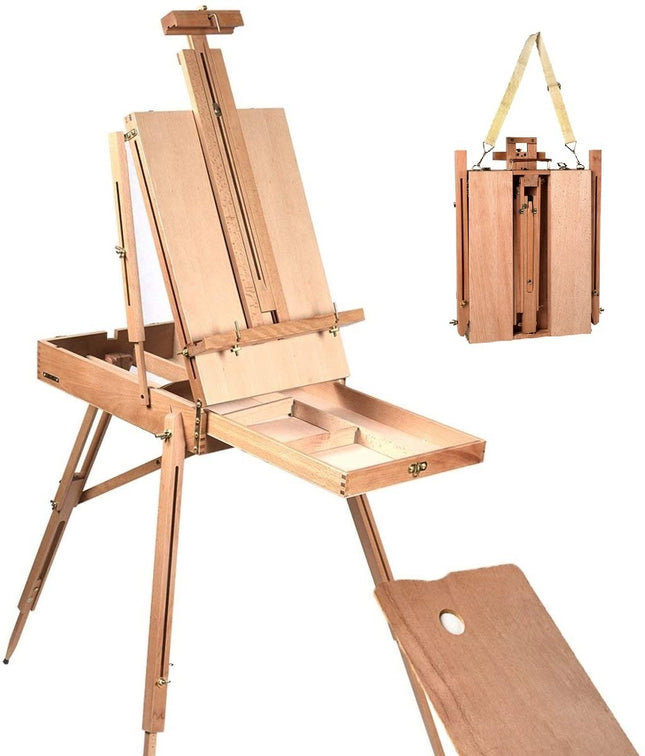 Pārnēsājams dižskābarža koka molberts ar atvilktni un plauktu, 71x114x183 cm