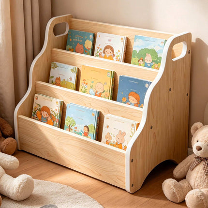 Pārnēsājams bērnu grāmatu plaukts – dabīgs koks, 3 līmeņi, MDF