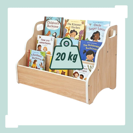 Pārnēsājams bērnu grāmatu plaukts – dabīgs koks, 3 līmeņi, MDF