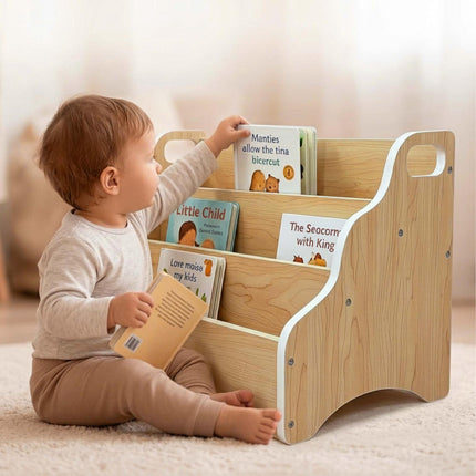 Pārnēsājams bērnu grāmatu plaukts – dabīgs koks, 3 līmeņi, MDF