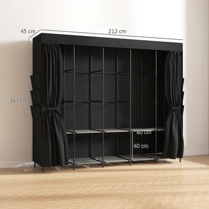 Pārnēsājams auduma skapis, putekļu necaurlaidīgs, 5 stieņi, melns, 212x45x167 cm