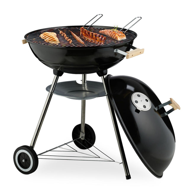 Pārnēsājams tējkannas BBQ grils ar vāku un riteņiem