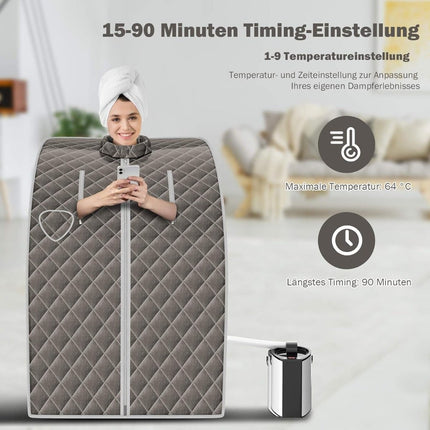 Pārnēsājama tvaika pirts, 3 l 1000 W, 9 temperatūras iestatījumi, pelēka
