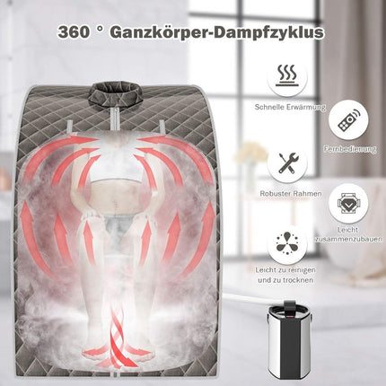 Pārnēsājama tvaika pirts, 3 l 1000 W, 9 temperatūras iestatījumi, pelēka