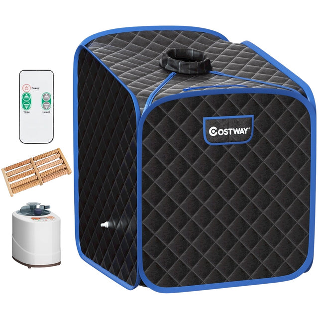 Portable Steam Sauna Spa with Chair Foot Massage Roller and Absorbent Mat 9 Adjustable Temperature Levels Indoor Spa Cabin Black