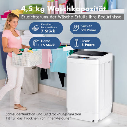 Pārnēsājama veļas mašīna ar augšējo ielādi, 4,5 kg ietilpība, 10 programmas