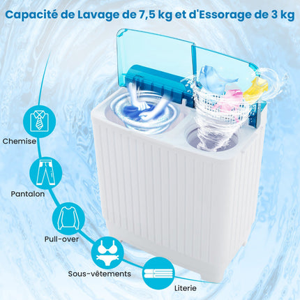 Pārnēsājama veļas mašīna - dubultā tvertne, 7,5 kg mazgāšana, 3 kg izgriešana