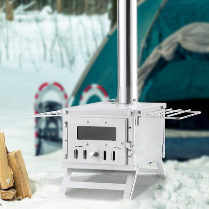 Portable Wood Burning Tent Stove, Stainless Steel, 8 Pipes