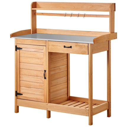 Potting Bench Table, 112 x 46.5 cm, Drawer Cabinet Hooks