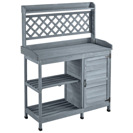 Potting Bench Table, Fir Wood, Cabinet Shelves, Gray