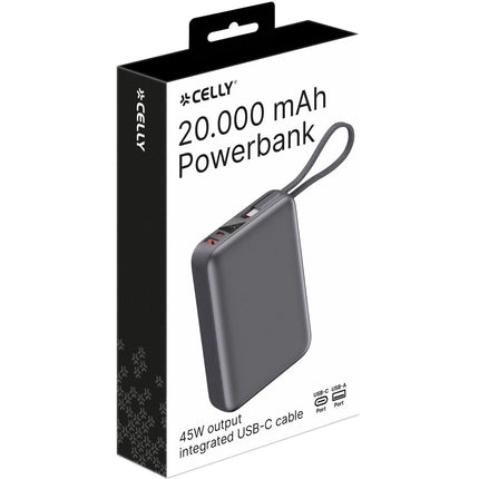 Power Bank 20000mAh 45W PD, iebūvēts USB-C kabelis