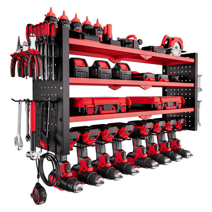Power Tool Organizer Wall Mount, 4-Tier, 8 Drill Slots
