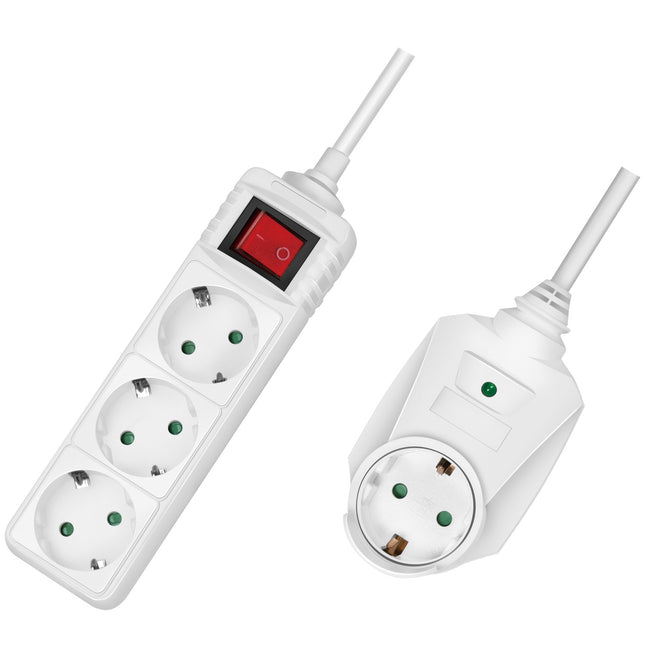 Power outlet 3-way + 1 through connector White