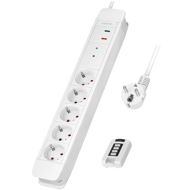 Power outlet 5-way with remote 433 MHz Surge protection 1.5m White