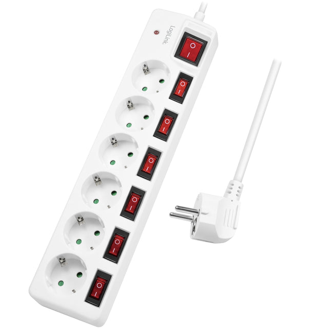 Power outlet with separate switches 6-way White