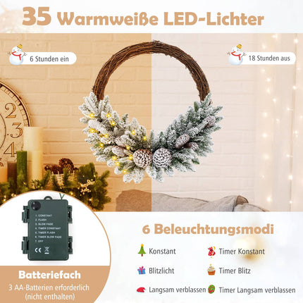 Iepriekš apgaismots 24 collu Ziemassvētku vainags, 35 LED, taimeris
