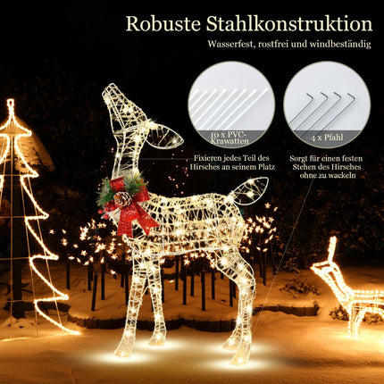 Iepriekš apgaismots Ziemassvētku ziemeļbriežs, 50 LED, āra mietiņi