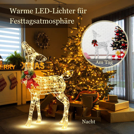 Iepriekš apgaismots Ziemassvētku ziemeļbriežs, 50 LED, āra mietiņi