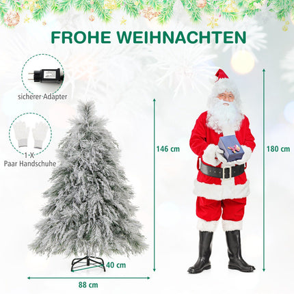 Iepriekš apgaismota Ziemassvētku eglīte ar eņģēm 146 cm, silti baltas LED gaismas