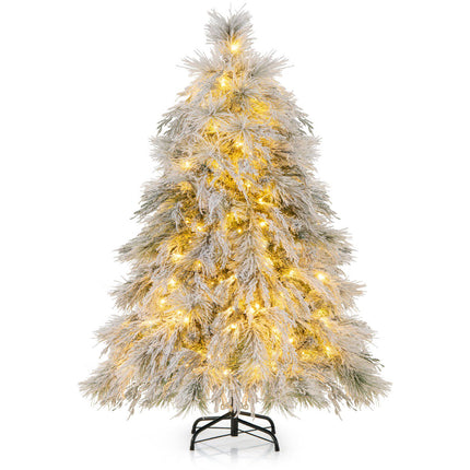 Iepriekš apgaismota Ziemassvētku eglīte ar eņģēm 146 cm, silti baltas LED gaismas