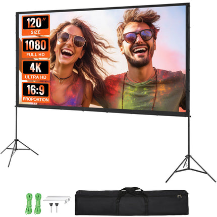 Projector Screen With Stand, 120 Inch 16:9, Carry Bag