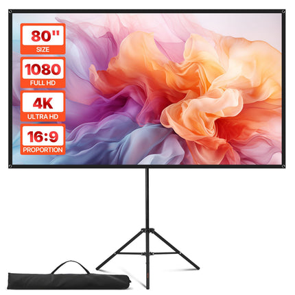 Projector Screen with Tripod Stand, 80 Inch 16:9 4K