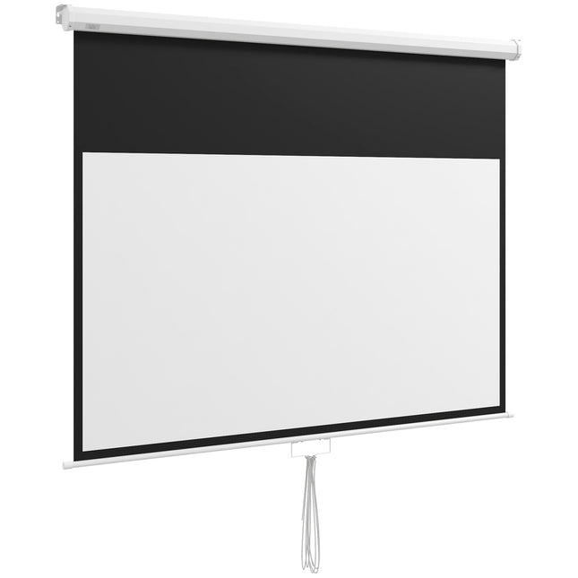 Projektora ekrāns 172 x 96 cm manuāls projekcijas ekrāns, ruļļveida ekrāns 4K, HD, filmu ekrāns mājas kinozālei un prezentācijām, balts