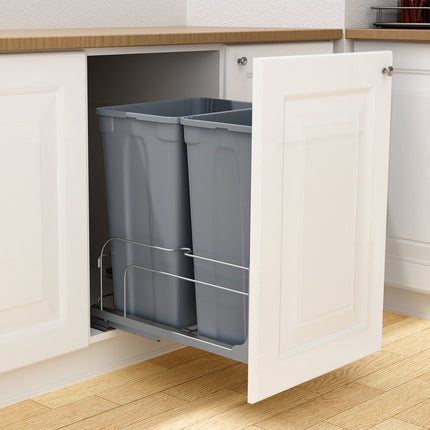 Pull-Out Trash Can, Double 50 Qt Soft-Close, Grey