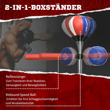 Adjustable boxing rack with reflex bar and bag, 1.63-2.05 M