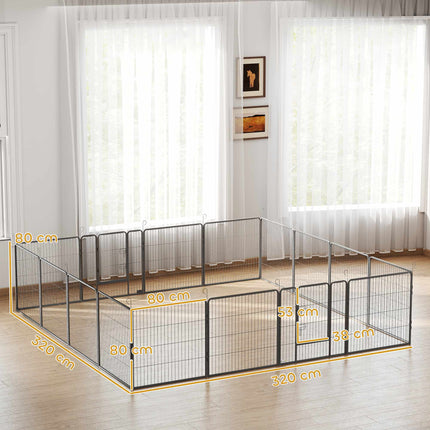 Kucēnu rotaļu laukums, 16 paneļi, salokāms ar durvīm, 3,2 m x 3,2 m