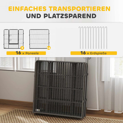 Kucēnu rotaļu laukums, 16 paneļi, salokāms ar durvīm, 3,2 m x 3,2 m