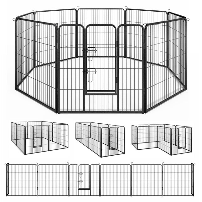 Kucēnu rotaļu laukums, 80 cm augsts, 8 paneļu salokāms metāla žogs