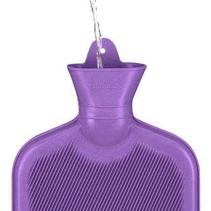 Violeta karstā ūdens pudele 2L, hermētiska, sāpju mazināšanai