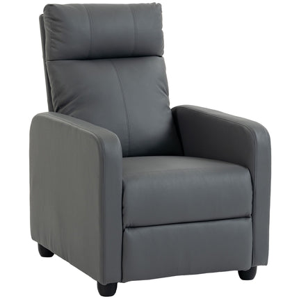 Push-Back Recliner Chair with Footrest and 155° Recline, Grey, PU Leather